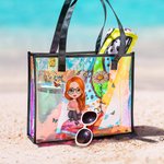 Personalizado lindo personaje de dibujos animados holográfica transparente bolsa de asas con la flor de nacimiento y el nombre de uso diario regalo de