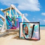 Personalizado lindo personaje de dibujos animados holográfica transparente bolsa de asas con la flor de nacimiento y el nombre de uso diario regalo de