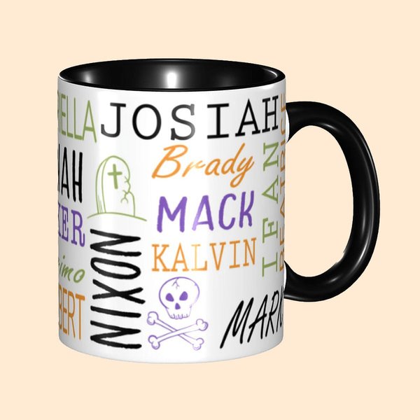 Gepersonaliseerde Pompoen Woordwolk 1-19 Namen 11oz Keramische Mok Halloween Cadeau voor Familie