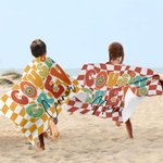 Personalized Cousin Crew Plaid Design Oversized Quick Dry Beach Towel with Name Birthday Summer Vacation Accessory Gift for Kids