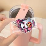 Personalizado lindo fantasma calabaza diseño Tumbler nombre etiqueta placa acrílico tapa Topper accesorio para Stanley fiesta favor Halloween regalo p