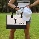Personalised Golf Girl Large Canvas Tote Bag with Name Daily Travel Work Essentials Mother's Day Birthday Gift for Golf Lovers Women