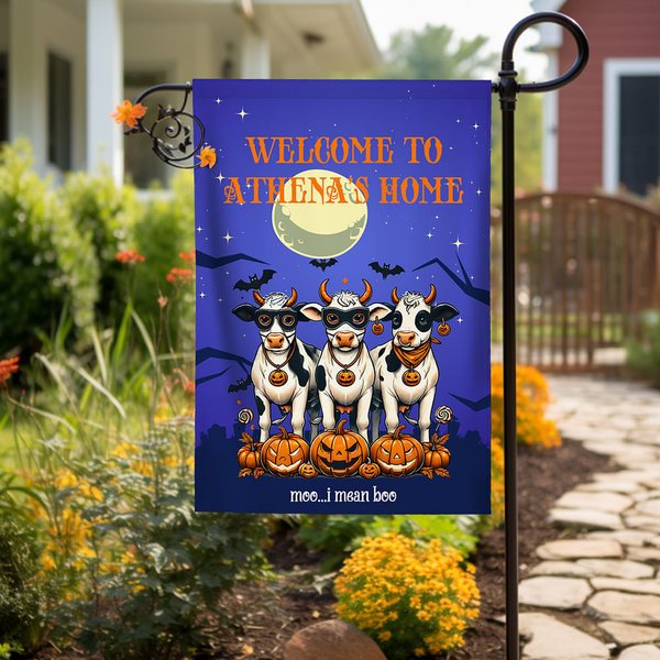 Drapeau de Jardin Personnalisé avec Texte Design Vache Poule Décoration de Festival pour le Jardin Cadeau d'Halloween pour Enfants
