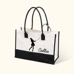Personalised Golf Girl Large Canvas Tote Bag with Name Daily Travel Work Essentials Mother's Day Birthday Gift for Golf Lovers Women