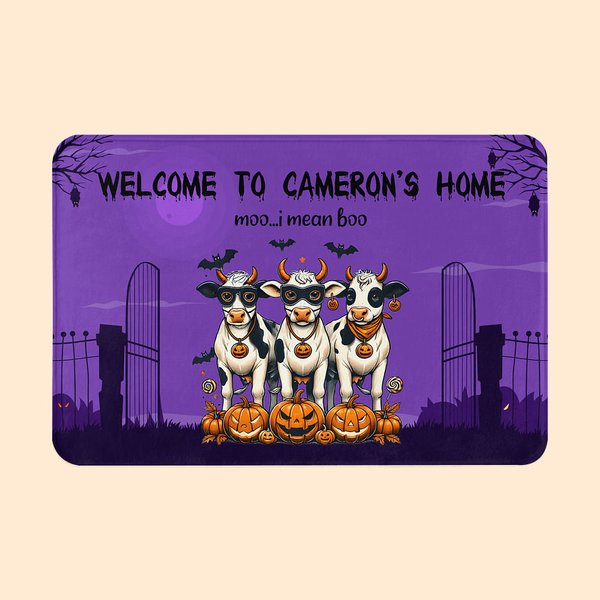 Gepersonaliseerde Moo I Mean Boo Chukle I Mean Trick or Treat Antislip deurmat met tekst Grappige koe kip Home Decor Halloween Cadeau voor familie