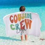 Gepersonaliseerde kleurrijke neef Crew sneldrogende oversized strandhanddoek met naam Summer Travel Essential geschenk voor familie kinderen