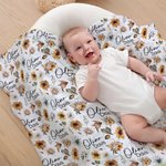 Personalised Sunflower Baby Girl Boy Soft Swaddle Blanket with Name Nursery Room Decor Birthday Baby Shower Gift for Newborns
