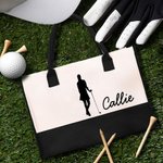 Personalised Golf Girl Large Canvas Tote Bag with Name Daily Travel Work Essentials Mother's Day Birthday Gift for Golf Lovers Women