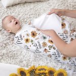 Personalised Sunflower Baby Girl Boy Soft Swaddle Blanket with Name Nursery Room Decor Birthday Baby Shower Gift for Newborns
