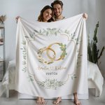 Couverture Personnalisée avec Noms Date Fleur et Feuille de Naissance Décoration de Maison Cadeau Anniversaire Mariage pour Couple