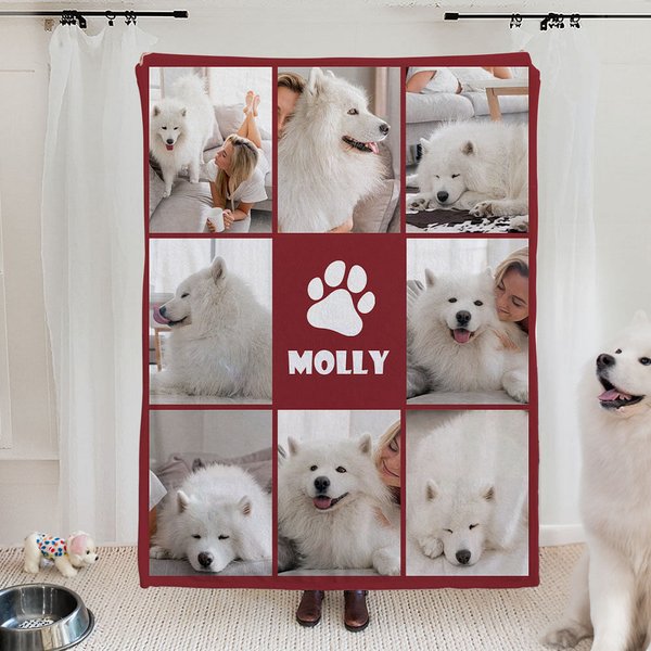 Coperta personalizzata con collage di 8 foto e nome morbida decorazione per divano regalo di Natale o compleanno per amanti di animali