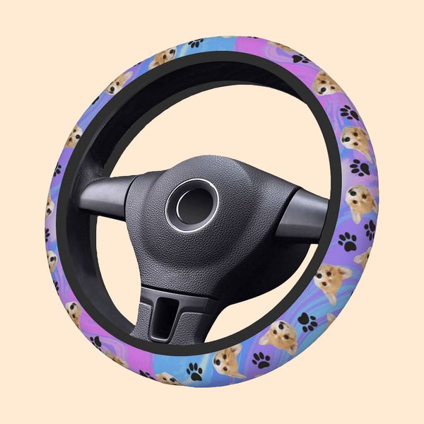 Personalized Dog Cat Portrait Tie-dye Steering Wheel Protective Cover Car Accessories Gift for Driver Pet Lover