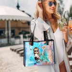 Personalizado lindo personaje de dibujos animados holográfica transparente bolsa de asas con la flor de nacimiento y el nombre de uso diario regalo de