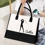 Personalised Golf Girl Large Canvas Tote Bag with Name Daily Travel Work Essentials Mother's Day Birthday Gift for Golf Lovers Women