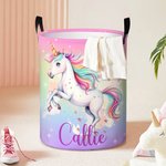 Cesto per Biancheria Personalizzato Giocattolo con Nome di Fantasia Unicorno di Grandi Dimensioni Manico Impermeabile Tessuto Decorazione per Bambini