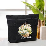 Personifierad Födelse Blomma Bukett Korg Stor Oxford Tote Bag med Namn Födelsedag Graduering Jubileum Present för Kvinnor Flickor