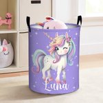 Cesto per Biancheria Personalizzato Giocattolo con Nome di Fantasia Unicorno di Grandi Dimensioni Manico Impermeabile Tessuto Decorazione per Bambini