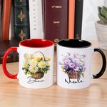 Personalised Birth Flower Basket 11oz Ceramic Coffee Mug with Name Birthday Gift for Women
