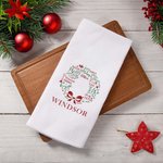 Personalized Wishes Merry Mistletoe Wreath 100% Cotton Tea Towel with 1 - 13 Names Christmas Kitchen Decor Gift for Family