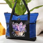 Personifierad Födelse Blomma Bukett Korg Stor Oxford Tote Bag med Namn Födelsedag Graduering Jubileum Present för Kvinnor Flickor