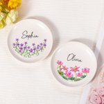 Personlig Födelseblomma Kluster Keramisk Trinket Smyckeskål med Namn Estetisk heminredning Födelsedag Bröllop Brudtärna Present för kvinnor
