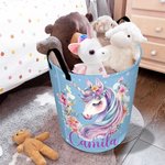 Henkilökohtainen Fantasy Yksisarvinen nimi Suuri lelu pyykkikori kahvalla Vedenpitävä lastentarha sisustus Housewarming lahja lapsille