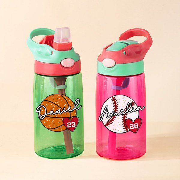 Personalized Basketball Softball Baseball 16oz Water Bottle Tumbler with Name Birthday Game Day Gift for Kids