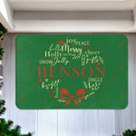 Personlig flerfärgad Wishes Merry Mistletoe-krans Halkfri dörrmatta med efternamn Jul Heminredning Present till familjen
