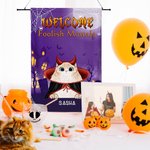 Personalized Home Sweet Haunted Home Cat Cosplay Garden Flag with 1-5 Names Halloween Yard Porch Decor Gift for Family Cat Lover