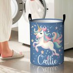 Cesto per Biancheria Personalizzato Giocattolo con Nome di Fantasia Unicorno di Grandi Dimensioni Manico Impermeabile Tessuto Decorazione per Bambini