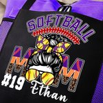 Personalized Multicolour Softball Mom Durable Zippered Mesh Tote Bag with Name and Number Birthday Sport Gift for Women