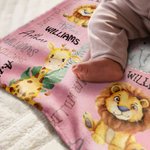 Personalized Jungle Safari Animals Lion Soft Throw Blanket with Name Baby Shower Gift for Girls Boys