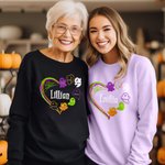 Gepersonaliseerd Halloween Spoken Familie Hart Design T-shirt Sweatshirt Hoodie met 1-13 Naam Halloween Cadeau voor Mamma Oma