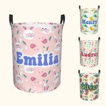 Personalized Cute Rabbit Dinosaur Flower Large Waterproof Laundry Storage Basket with Handle Birthday Children's Day Gift for Boys Girls