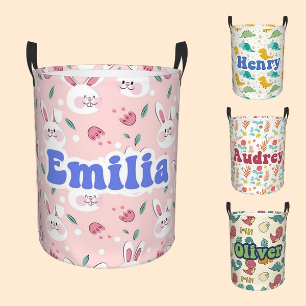 Personalized Cute Rabbit Dinosaur Flower Large Waterproof Laundry Storage Basket with Handle Birthday Children's Day Gift for Boys Girls