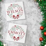 Personalised Wishes Merry Mistletoe Wreath Set of 2 Ceramic Coasters with Last Name and Name Home Decor Christmas Housewarming Gift for Family
