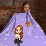 Personalized Cute Cartoon Character Heart Birth Flower Soft Throw Blanket with Name Birthday Christmas Gift