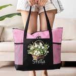 Personifierad Födelse Blomma Bukett Korg Stor Oxford Tote Bag med Namn Födelsedag Graduering Jubileum Present för Kvinnor Flickor