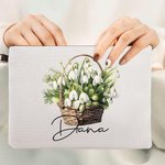 Personligt Födelseblomma Korg Namn Makeupväska med handledsrem Födelsedag Jubileum Present till kvinnor