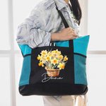 Personifierad Födelse Blomma Bukett Korg Stor Oxford Tote Bag med Namn Födelsedag Graduering Jubileum Present för Kvinnor Flickor