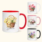 Personalised Birth Flower Basket 11oz Ceramic Coffee Mug with Name Birthday Gift for Women