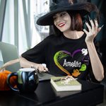 Gepersonaliseerd Halloween Spoken Familie Hart Design T-shirt Sweatshirt Hoodie met 1-13 Naam Halloween Cadeau voor Mamma Oma