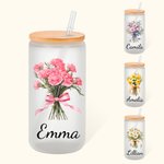 Personlig Födelseblomma Bukett 20oz Namn Glas Tumbler med Bambu Lock och Halm Födelsedag Brud Dusch Present för Kvinnor