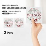 Personalised Wishes Merry Mistletoe Wreath Set of 2 Ceramic Coasters with Last Name and Name Home Decor Christmas Housewarming Gift for Family