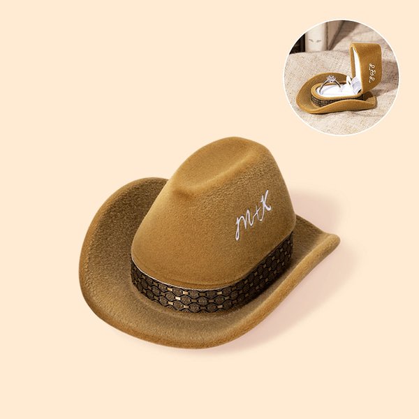 Anillo de Terciopelo Personalizado Sombrero de Vaquero Caja con Iniciales Propuesta de Compromiso Boda Regalo para Ella