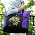 Personifierad Födelse Blomma Bukett Korg Stor Oxford Tote Bag med Namn Födelsedag Graduering Jubileum Present för Kvinnor Flickor