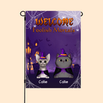 Personalized Home Sweet Haunted Home Cat Cosplay Garden Flag with 1-5 Names Halloween Yard Porch Decor Gift for Family Cat Lover