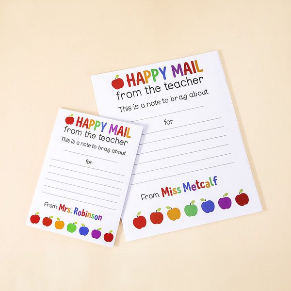 Personalized Happy Mail From The Teacher Name Notepad with Apple Design Teacher's Day Appreciation Stationery Accessory Gift for Teacher