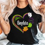 Gepersonaliseerd Halloween Spoken Familie Hart Design T-shirt Sweatshirt Hoodie met 1-13 Naam Halloween Cadeau voor Mamma Oma