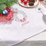 Personalized Wishes Merry Mistletoe Wreath 100% Cotton Tea Towel with 1 - 13 Names Christmas Kitchen Decor Gift for Family